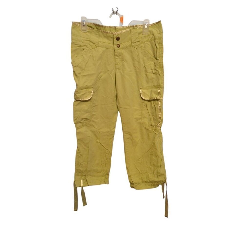 DKNY Women Size 7draw string cargo capris pants Lime Green Multi Pockets